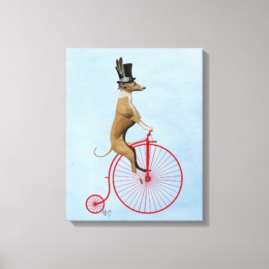 Greyhound op Red Penny Farthing Canvas Afdruk (Voorkant)
