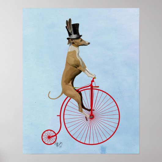 Greyhound op Red Penny Farthing Poster (Voorkant)