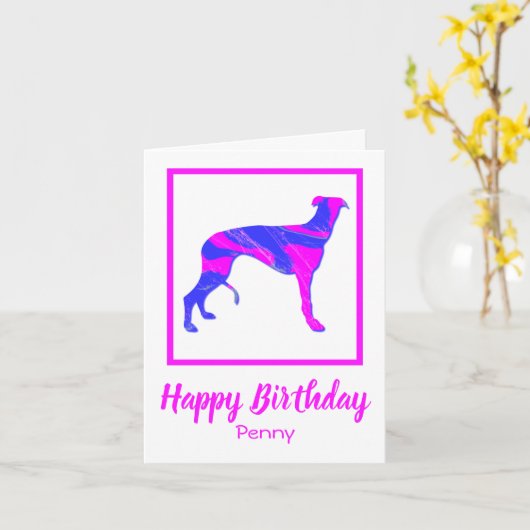 Greyhound Pink Silhouette Dog Funny Card Kaart (Gele Bloem)