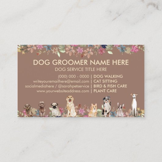 Greyhound Poodle Aussie Pug Corgi Brown Dogs Visitekaartje (Achterkant)