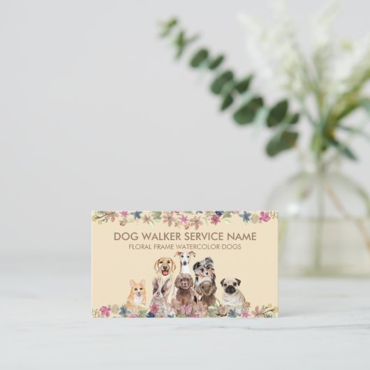 Greyhound Poodle Aussie Pug Corgi Brown Dogs Visitekaartje (Staand voorkant)