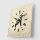 Greyhound Portrait op Elegant Ivory Damask Vierkante Klok (Hoek)