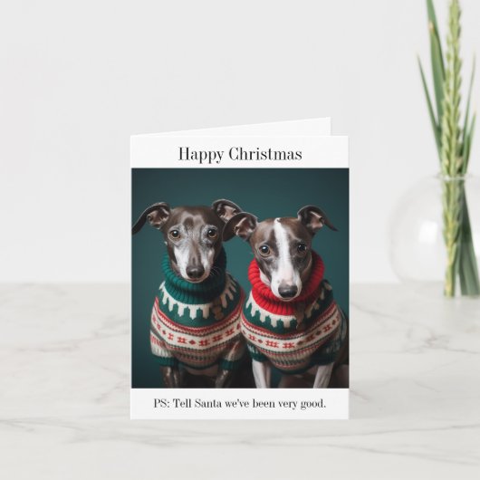 Greyhound Puppies in Kersttruien Kaart (Voorkant)