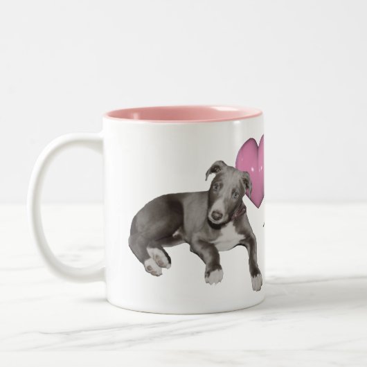 Greyhound Puppy and Heart op maat Tweekleurige Koffiemok (Links)