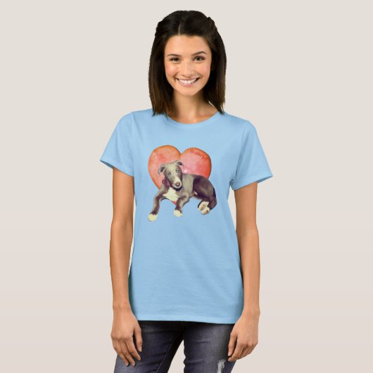 Greyhound Puppy and roze Heart T-shirt (Voorkant volledig)