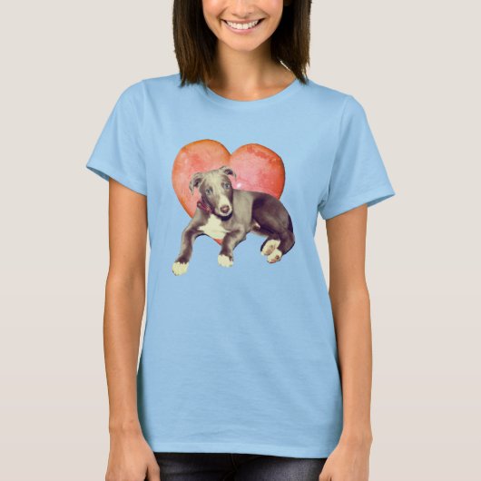 Greyhound Puppy and roze Heart T-shirt (Voorkant)