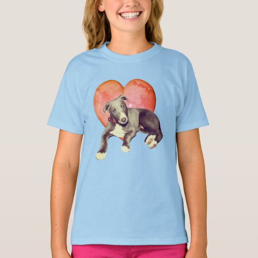 Greyhound Puppy and roze Heart T-shirt (Voorkant)