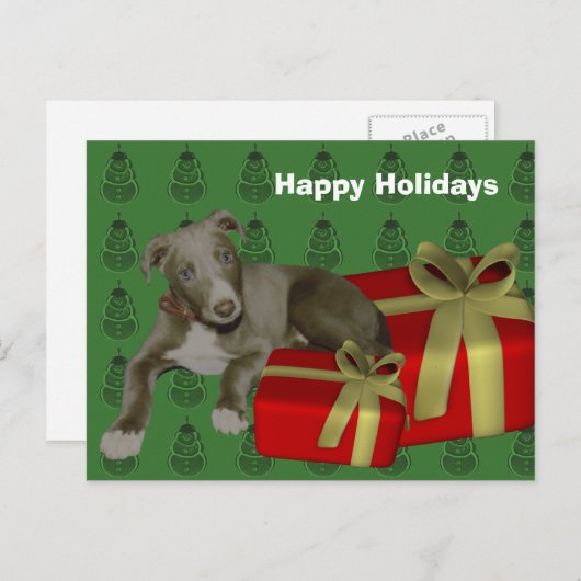 Greyhound Puppy Dog Briefkaart met kerstfeestdag (Voorkant / Achterkant)