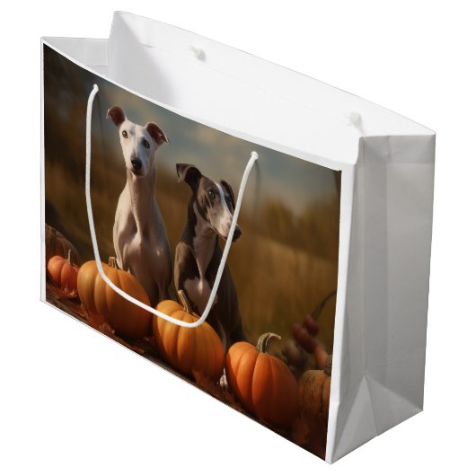 Greyhound Puppy Herfst Delight Pompoen Groot Cadeauzakje (Voorkant Gekanteld)