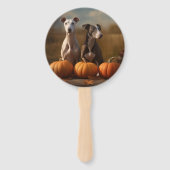 Greyhound Puppy Herfst Delight Pompoen Handwaaier (Achterkant)