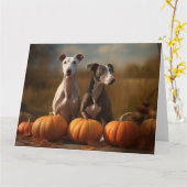 Greyhound Puppy Herfst Delight Pompoen Kaart (Gele Bloem)