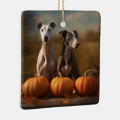 Greyhound Puppy Herfst Delight Pompoen Keramisch Ornament (Rechts)
