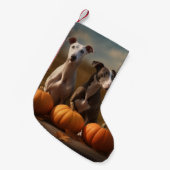 Greyhound Puppy Herfst Delight Pompoen Kleine Kerstsok (Voorkant (Hangend))