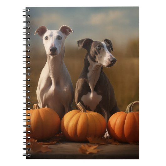 Greyhound Puppy Herfst Delight Pompoen Notitieboek (Voorkant)