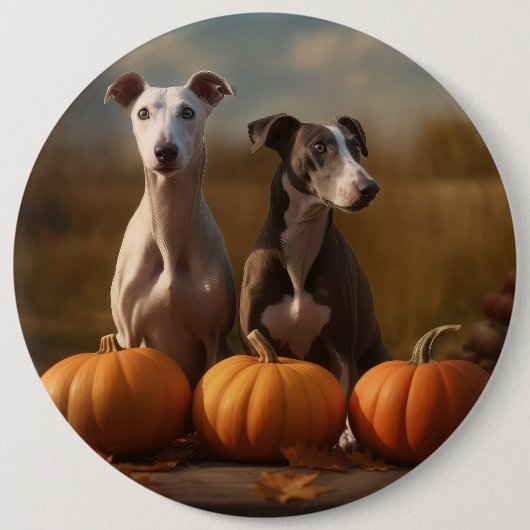 Greyhound Puppy Herfst Delight Pompoen Ronde Button 6,0 Cm (Voorkant)