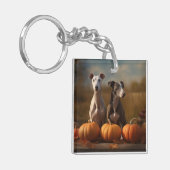 Greyhound Puppy Herfst Delight Pompoen Sleutelhanger (Voorkant Links)