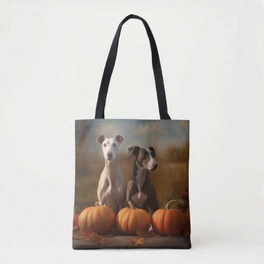 Greyhound Puppy Herfst Delight Pompoen Tote Bag (Voorkant)
