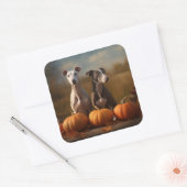 Greyhound Puppy Herfst Delight Pompoen Vierkante Sticker (Envelop)
