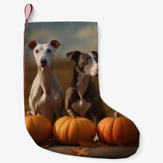 Greyhound Puppy Herfstvreugd Pompoen Kleine Kerstsok (Voorkant)
