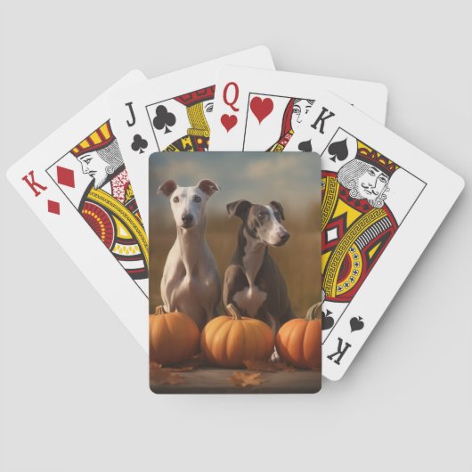 Greyhound Puppy Herfstvreugd Pompoen Pokerkaarten (Achterkant)