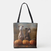 Greyhound Puppy Herfstvreugd Pompoen Tote Bag (Achterkant)