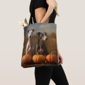 Greyhound Puppy Herfstvreugd Pompoen Tote Bag (Dichtbij)