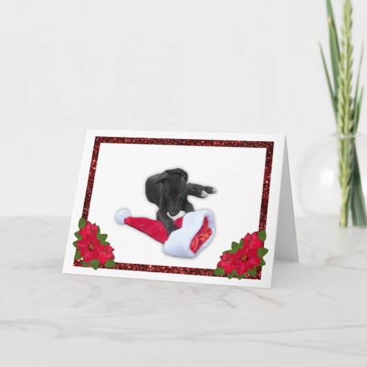 Greyhound Puppy met kerstkerstkerstkerstkerstkerst Feestdagen Kaart (Voorkant)