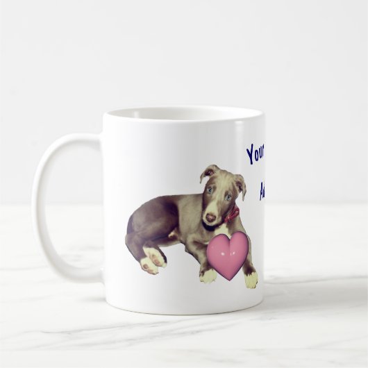 Greyhound Puppy Pink Heart gepersonaliseerd Koffiemok (Links)