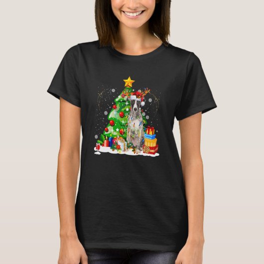 Greyhound Reindeer Christmas Lights  Dog Xmas T-shirt (Voorkant)