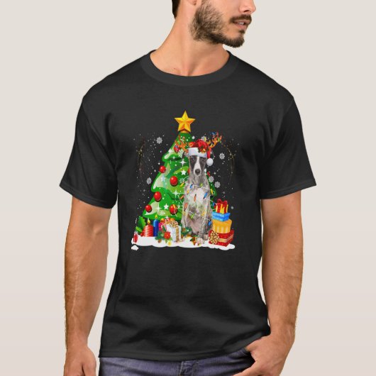 Greyhound Reindeer Christmas Lights Dog Xmas T-shirt (Voorkant)