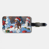 Greyhound Rent in de Sneeuw met Kerstmuts Bagagelabel (Achterkant horizontaal)