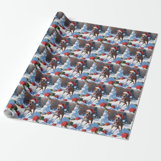 Greyhound Rent in de Sneeuw met Kerstmuts Cadeaupapier (Uitgerold)
