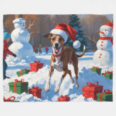 Greyhound Rent in de Sneeuw met Kerstmuts Fleece Deken (Voorkant (Horizontaal))