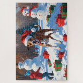 Greyhound Rent in de Sneeuw met Kerstmuts Legpuzzel (Verticaal)