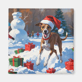 Greyhound Rent in de Sneeuw met Kerstmuts Magneet (Voorkant)
