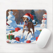Greyhound Rent in de Sneeuw met Kerstmuts Muismat (Met muis)