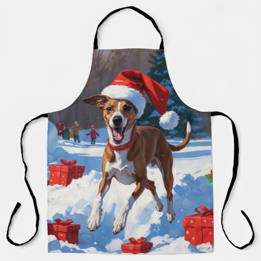 Greyhound Rent in de Sneeuw met Kerstmuts Schort (Voorkant)