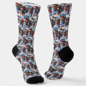 Greyhound Rent in de Sneeuw met Kerstmuts Sokken (Gebogen)