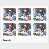 Greyhound Rent in de Sneeuw met Kerstmuts Vierkante Sticker (Vel)