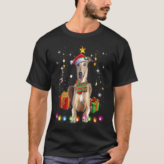 Greyhound Santa Funny Christmas Tree Lights Xmas P T-shirt (Voorkant)