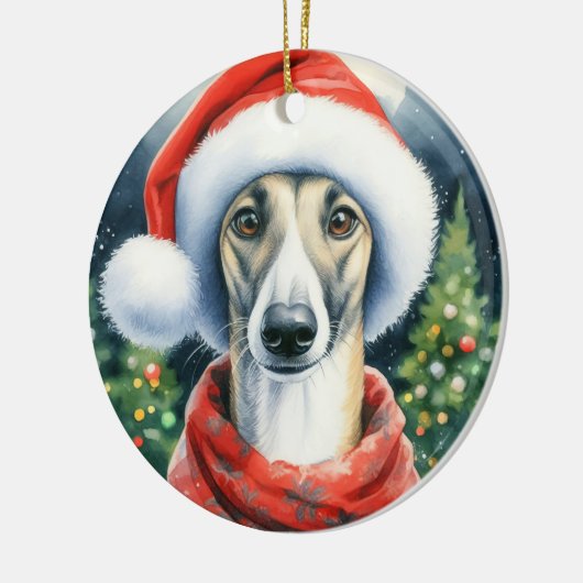 Greyhound Santa Hat Waterverf Kerstmis Keramisch Ornament (Links)