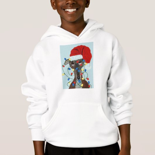 Greyhound Santa in de knoop met kerstlichtjes (Voorkant)