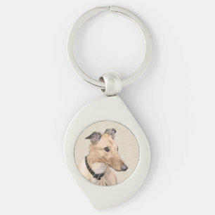Greyhound Schilderij - Mooie Originele Hond Kunst Sleutelhanger