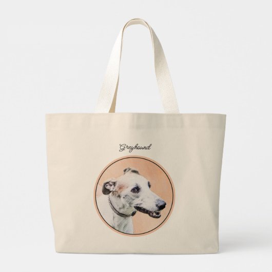 Greyhound Schilderij Schattige Rood Wit Originele Grote Tote Bag (Achterkant)