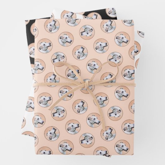 Greyhound Schilderij Schattige Rood Wit Originele  Inpakpapier Vel (In situ)