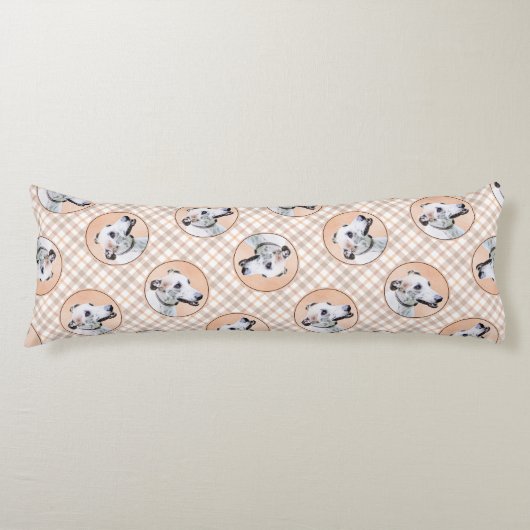 Greyhound Schilderij Schattige Rood Wit Originele  Lichaamskussen (Voorkant)