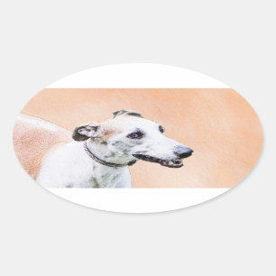 Greyhound-schildering - Kute Original Dog Art Ovale Sticker