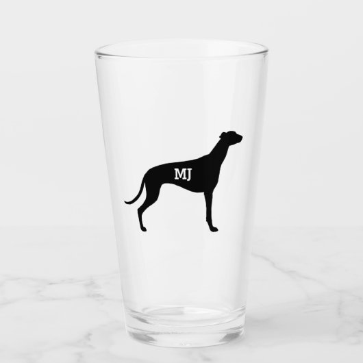 Greyhound Silhouette Custom Hondenliefhebber Drink Glas (Voorkant)