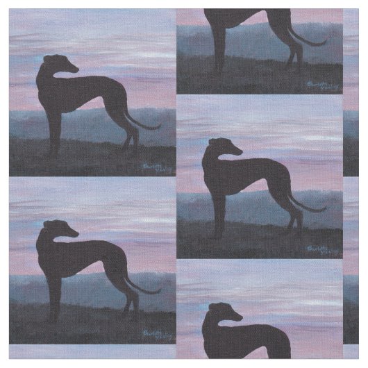 Greyhound Silhouette Dog Art Fabric Stof (Close Up)