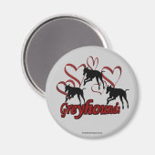 Greyhound Silhouette Red Hearts Magneet (Voorkant / Achterkant)